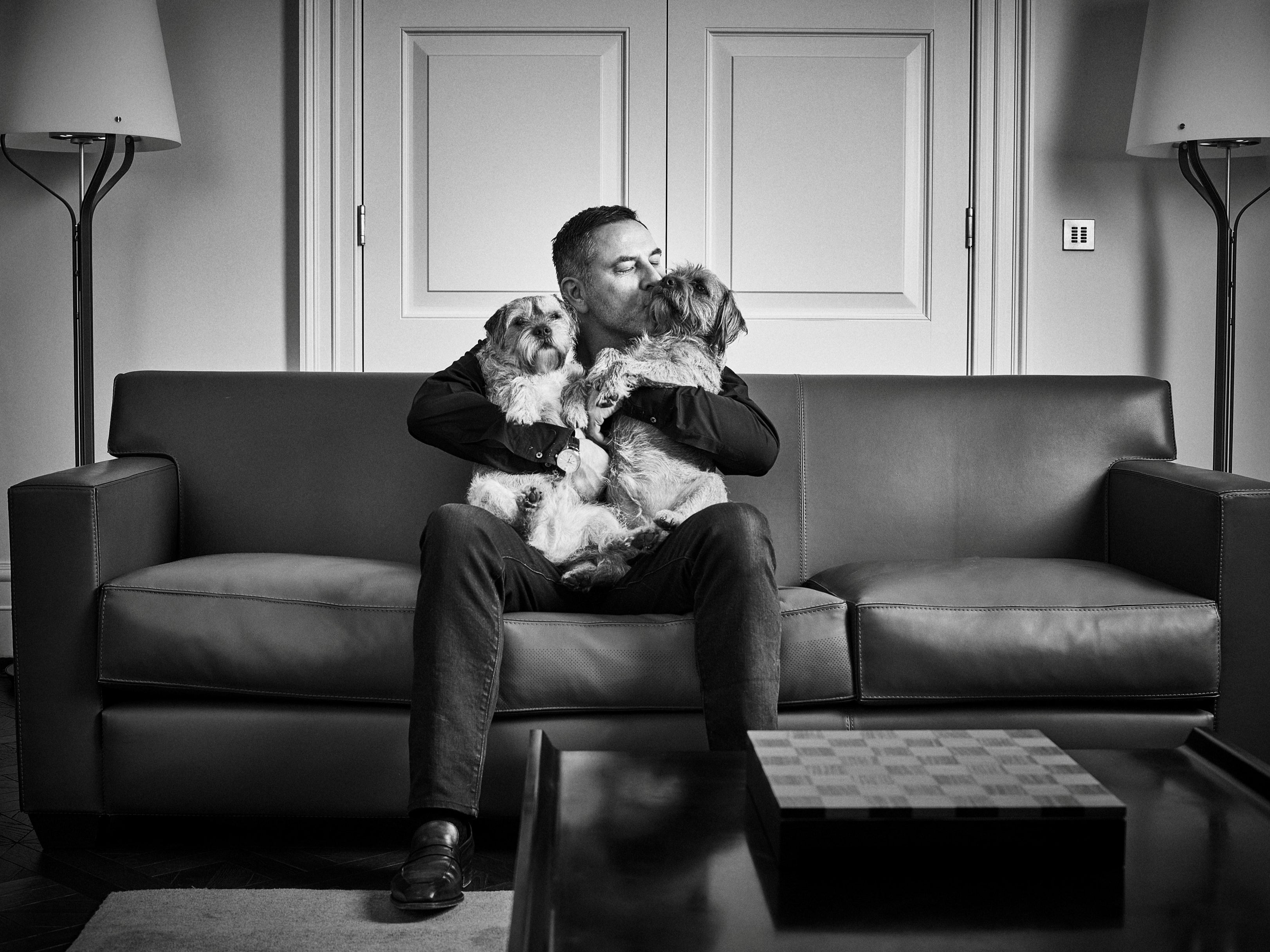 David Walliams with his border terriers, Bert and Ernie