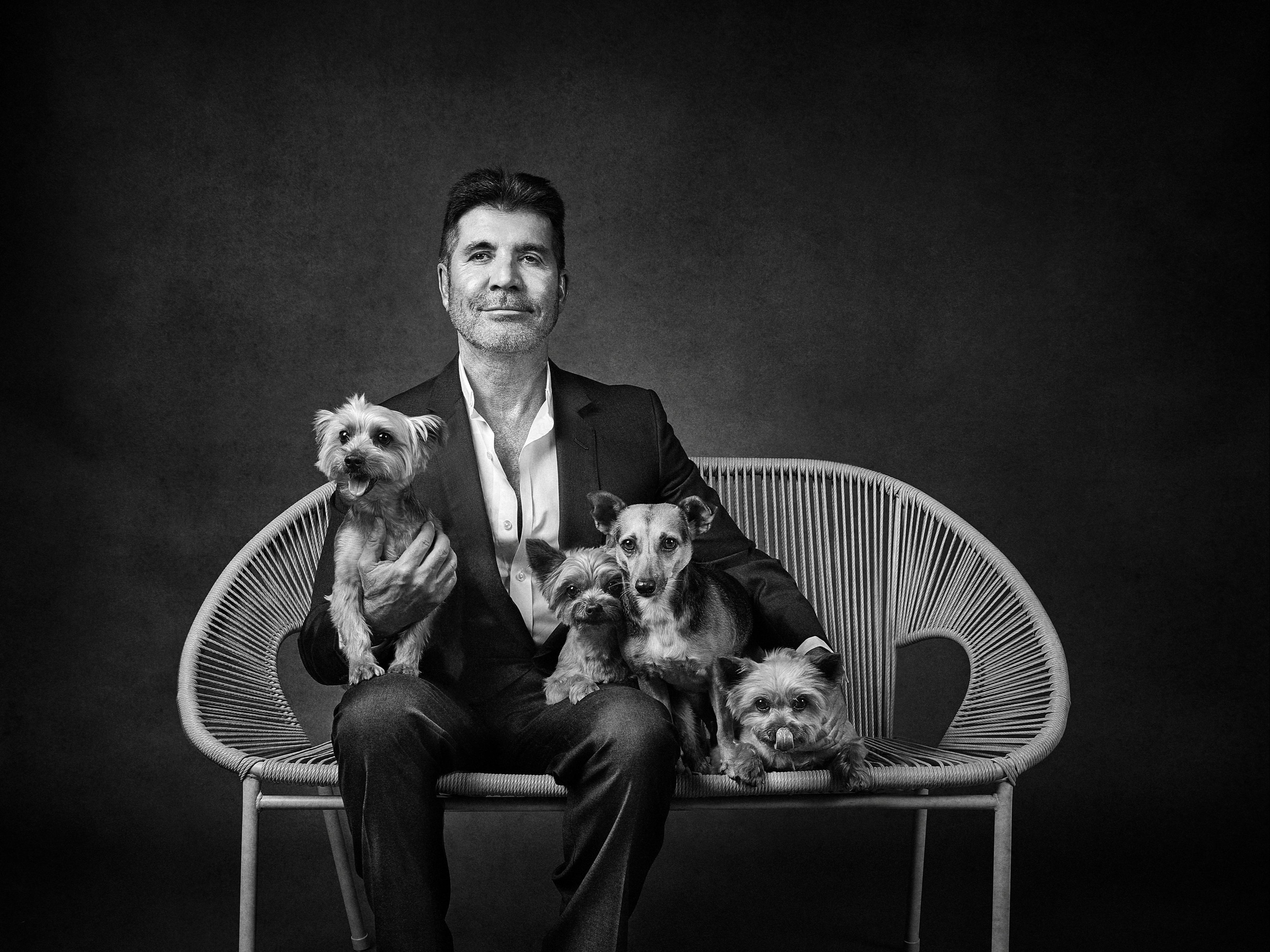 Simon Cowell with his dogs Squiddly, Diddle, Freddy and Daisy