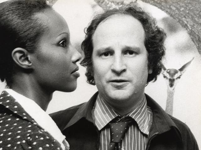 <p>With Iman at Peter Beard’s photo opening in New York, in 1975 </p>