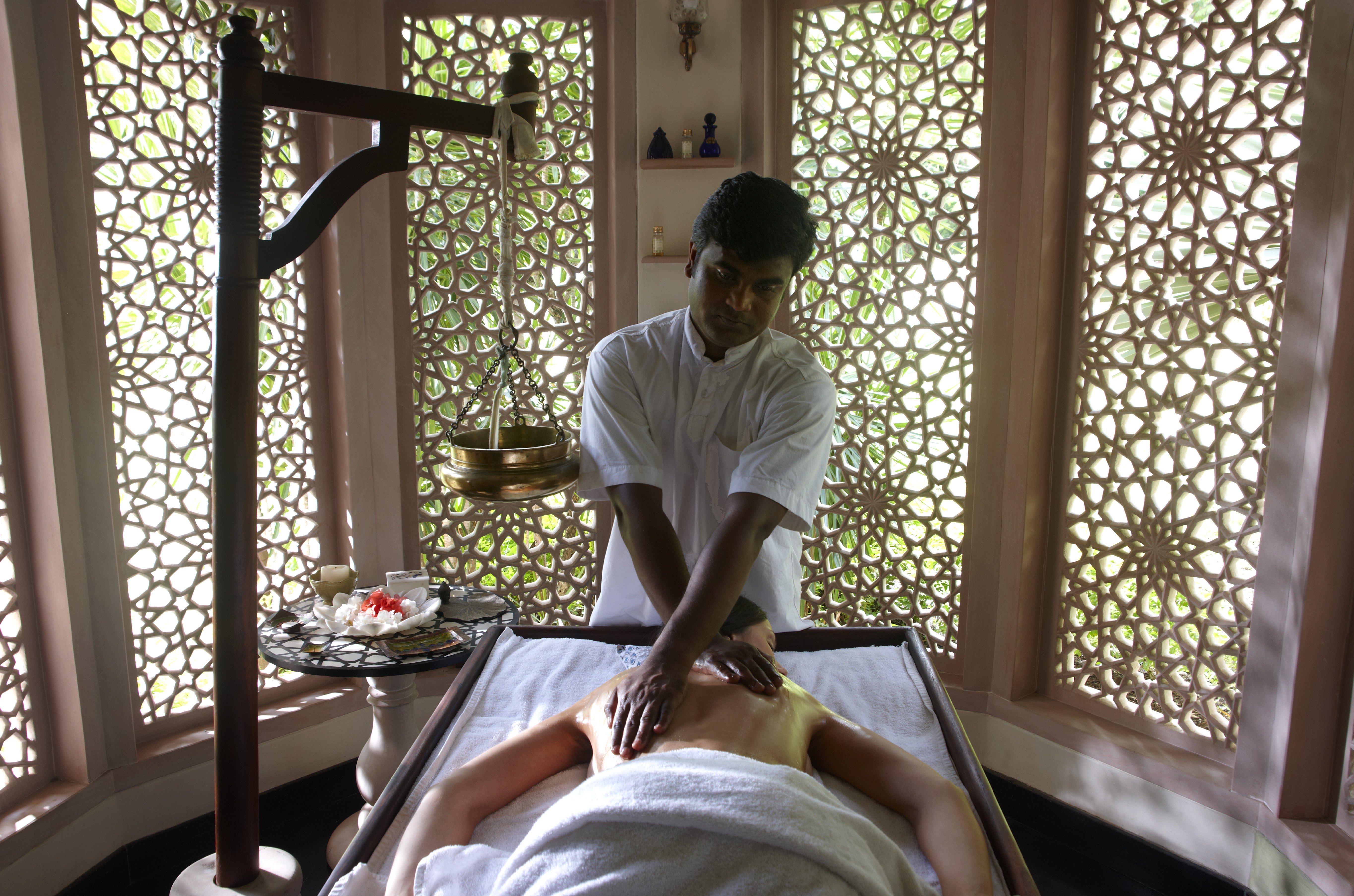An Ayurvedic massage taking place at the wellness centre at BodyHoliday, St Lucia (BodyHoliday/PA)