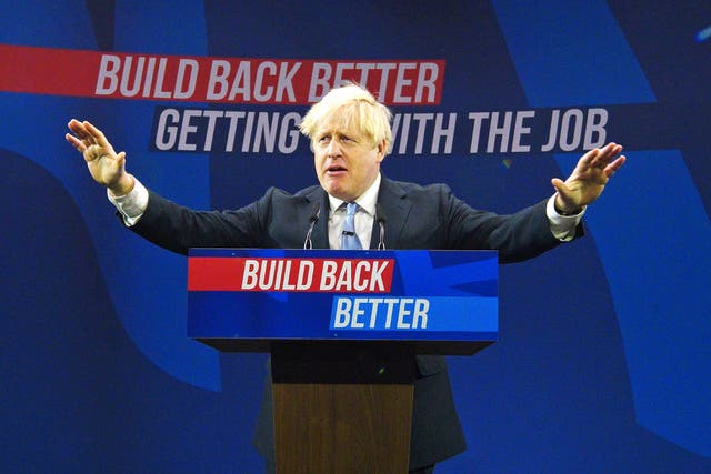 <p>Boris Johnson delivers his speech at the Tory Party conference </p>