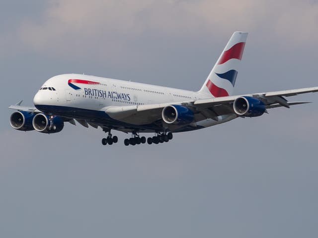 <p>Giant leap: British Airways Airbus A380 on final approach into London Heathrow </p>