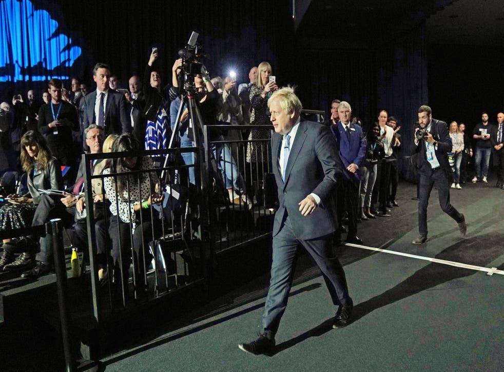 <p>Boris Johnson arrives to deliver his  speech at the Conservative Party conference</p>