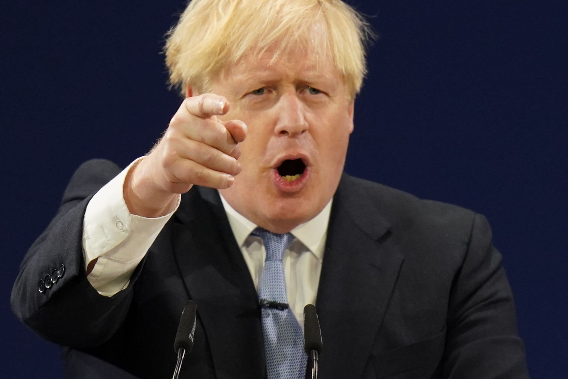 Boris Johnson delivers his keynote speech to the Conservative Party conference (Jacob King/PA)