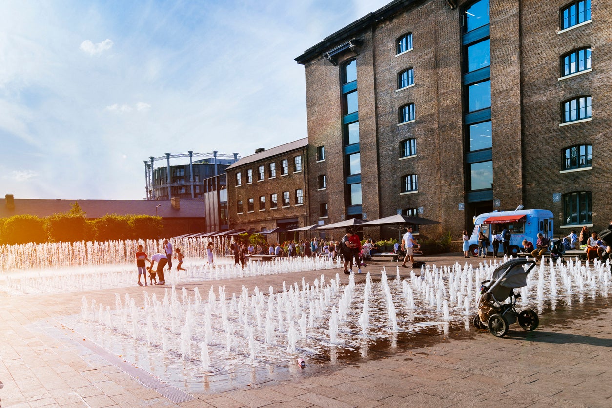 The Granary Square fountains are a popular spot