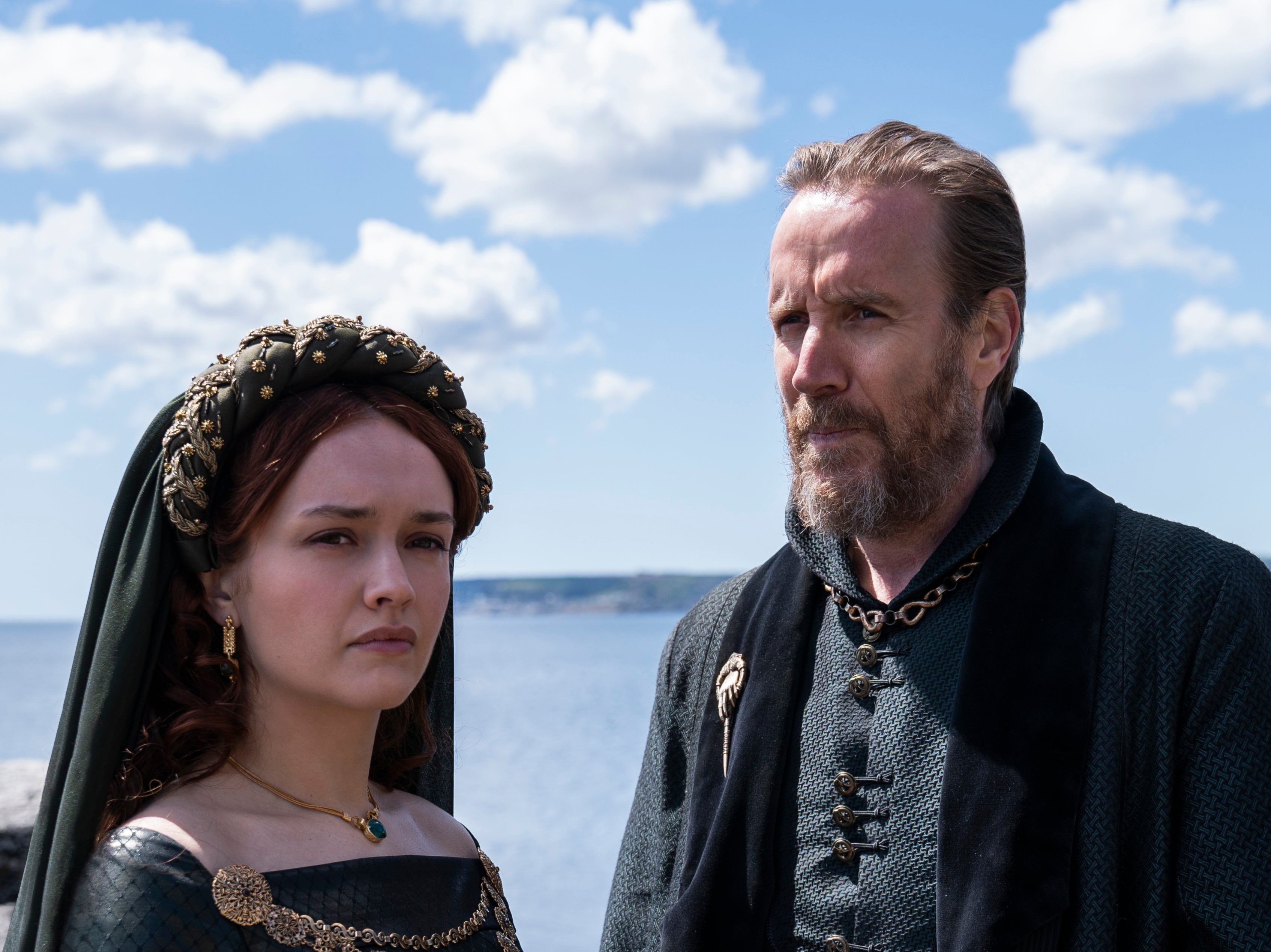 Olivia Cooke as Alicent Hightower and Rhys Ifans as Otto Hightower in ‘House of the Dragon’