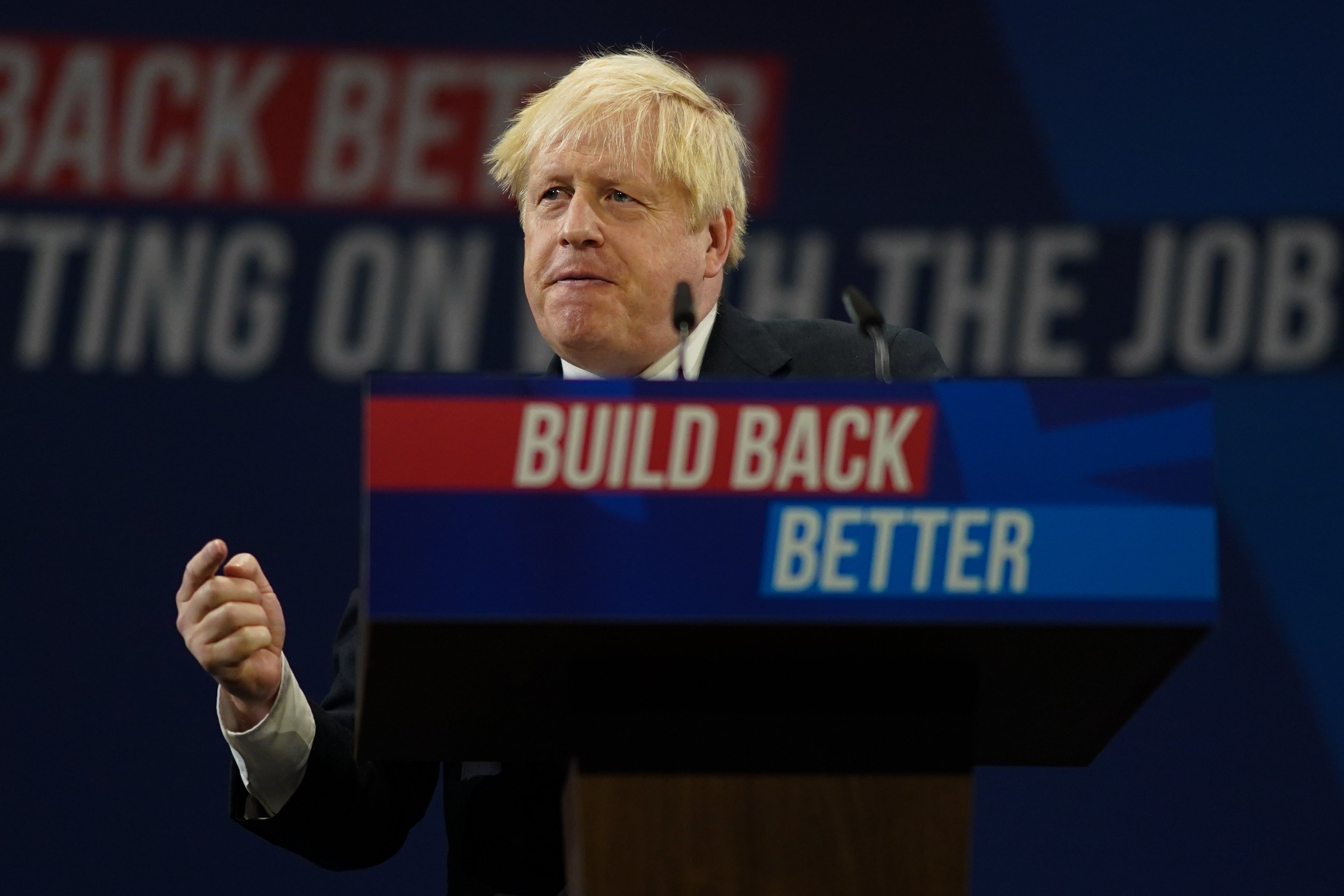 Boris Johnson delivers his keynote speech at the Tory Party conference