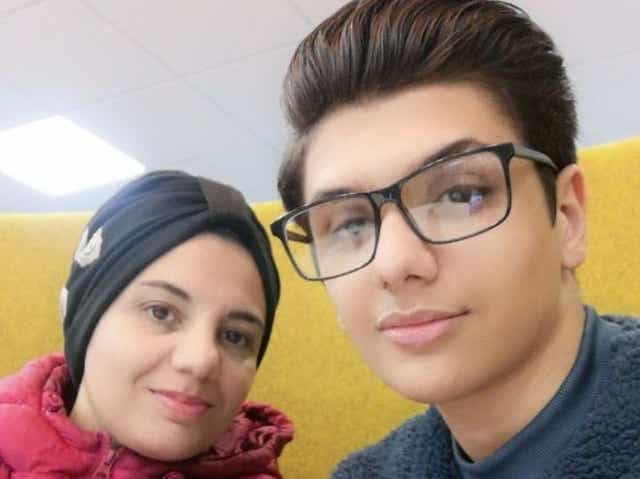 <p>Mother Manal Rawaeh and son Bilal Batous</p>