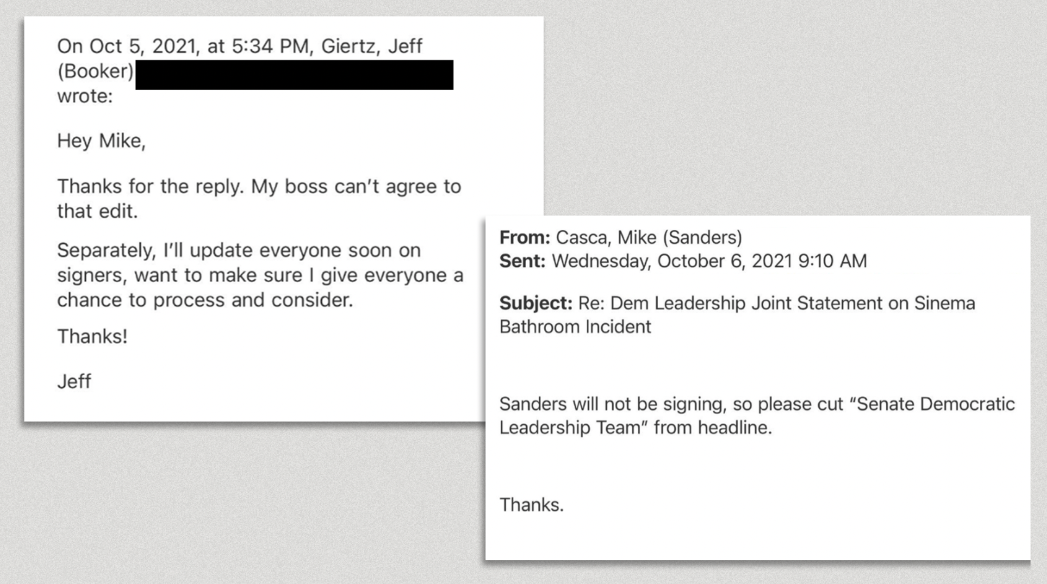 Mr Sanders’ aide says they won’t be signing on