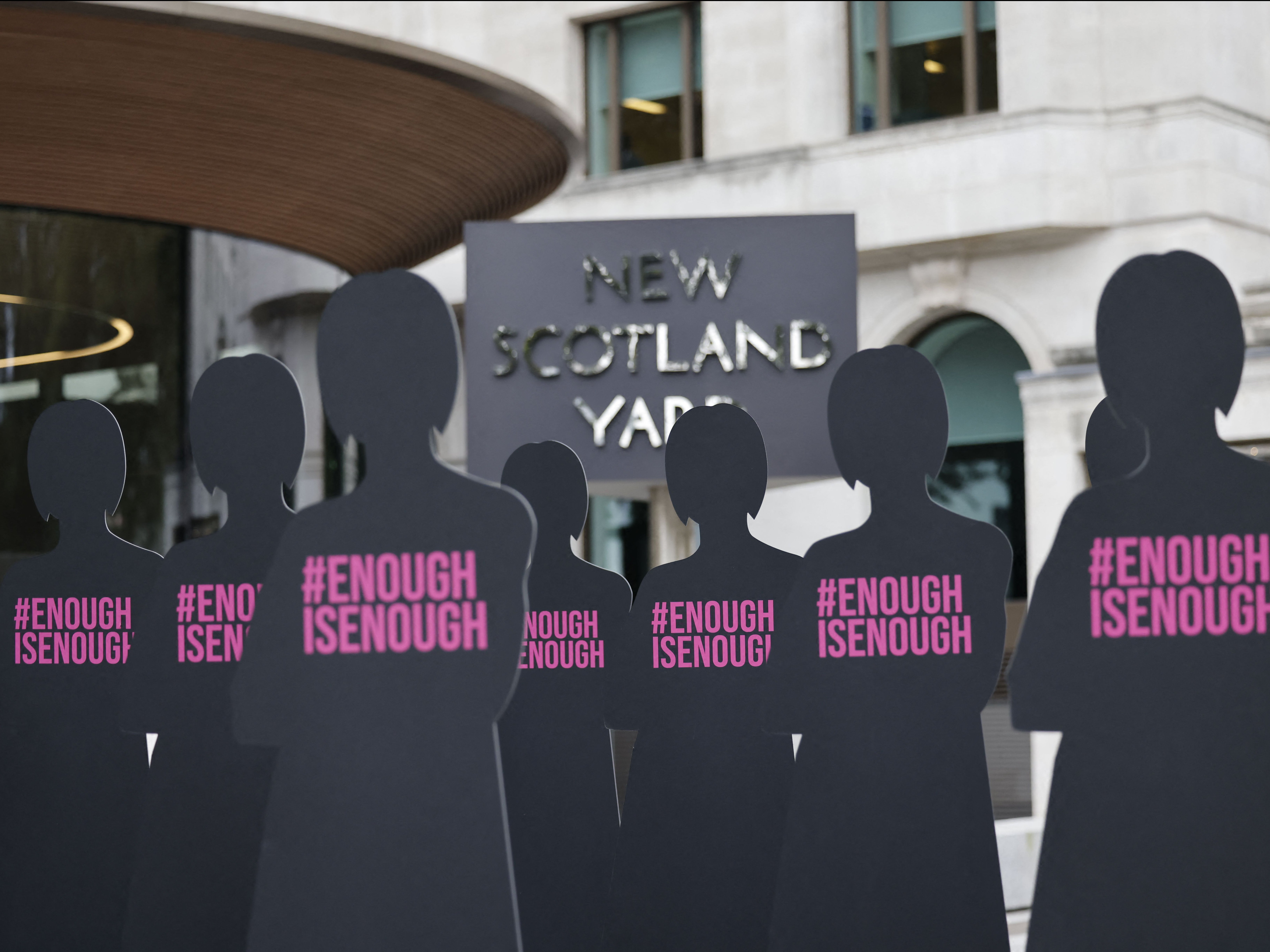 A protest outside New Scotland Yard in London to highlight the murders of women by ex-police or police officers