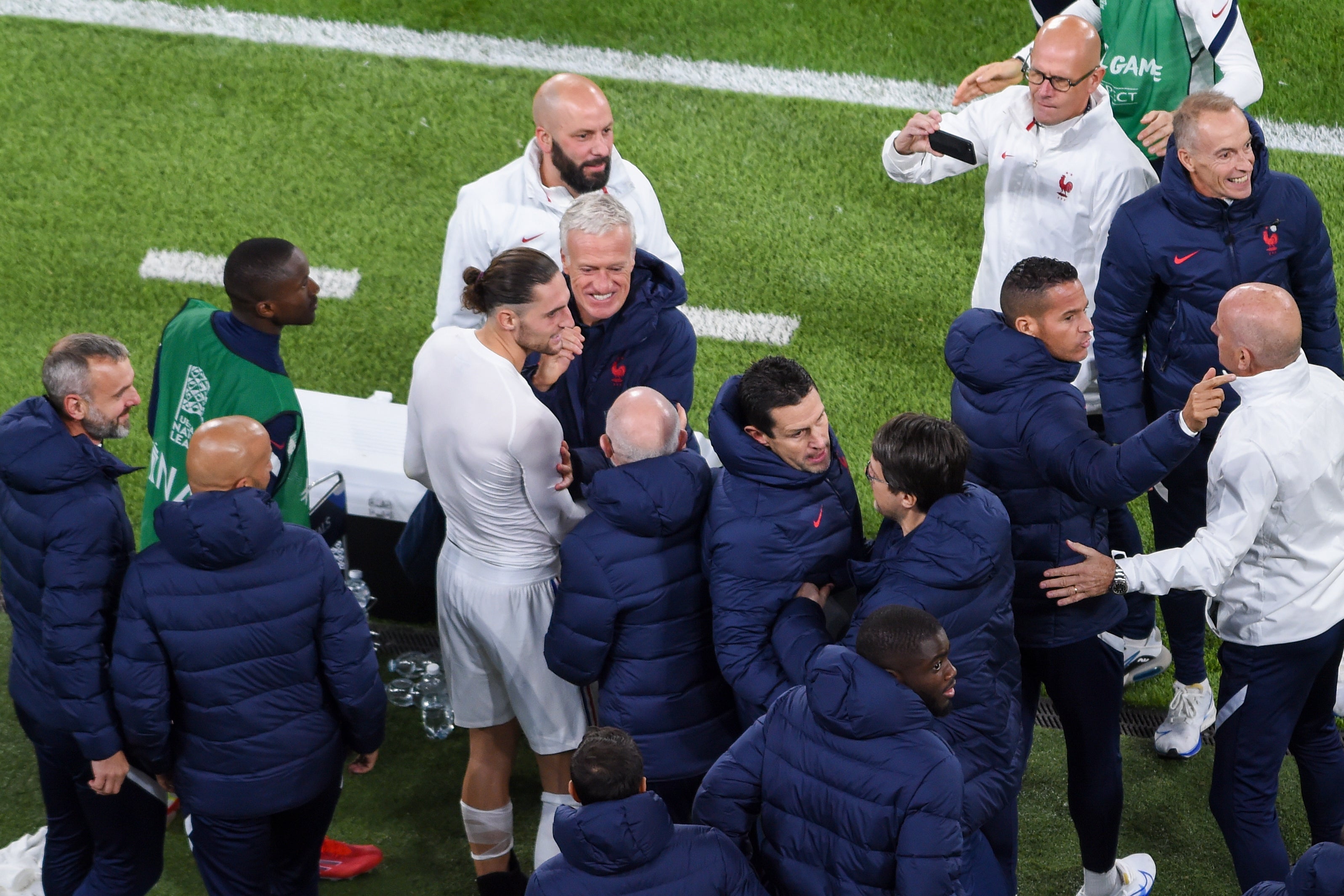 France celebrated a remarkable comeback win over Belgium (Massimo Rana/AP)