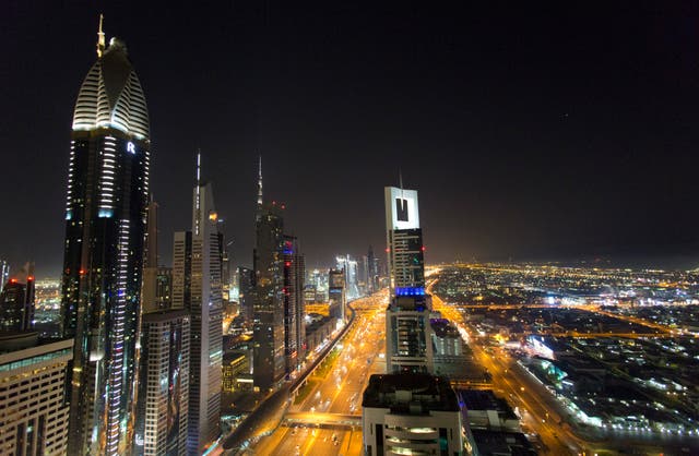 A view of the skyline at night of downtown Dubai, UAE (PA)
