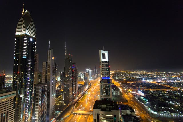 A view of the skyline at night of downtown Dubai, UAE (PA)