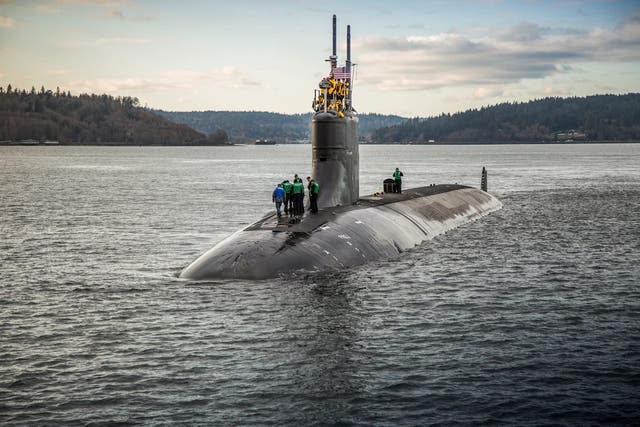 <p>The Seawolf-class fast-attack submarine USS Connecticut (SSN 22) departs Puget Sound Naval Shipyard for sea trials following a maintenance availability </p>