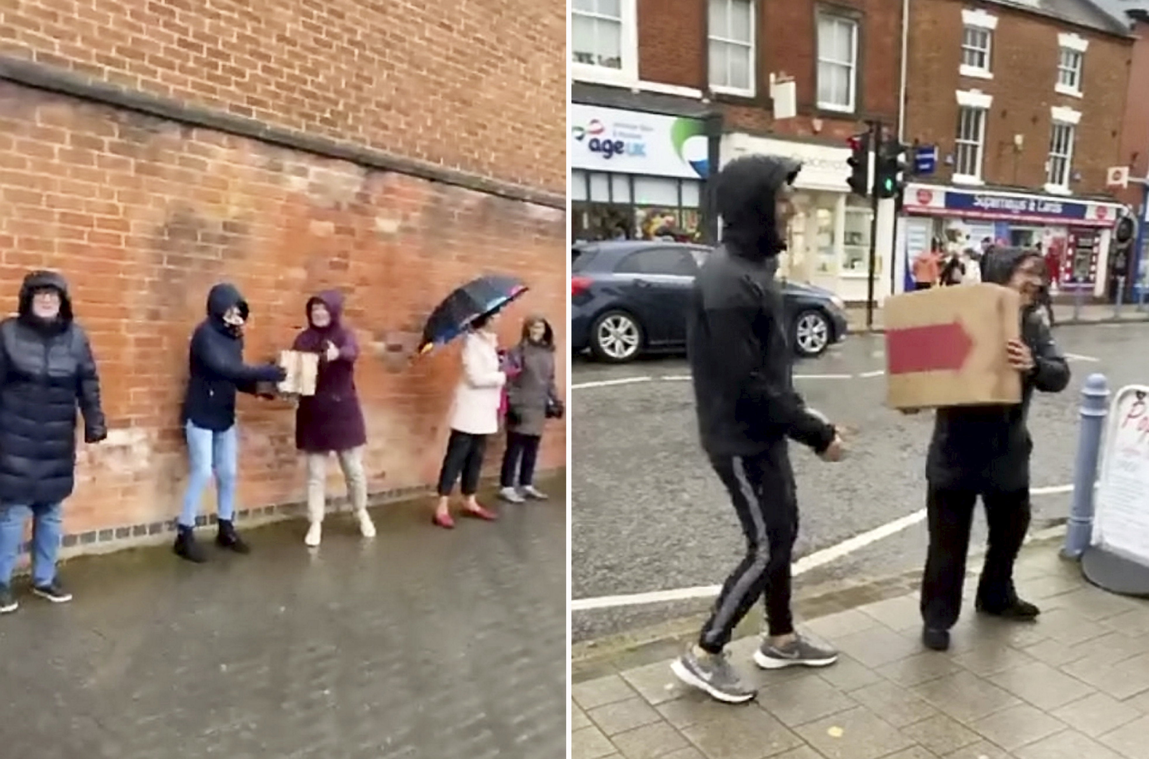 Wet and windy weather didn't stop a group of kind-hearted volunteers from forming a human conveyor belt to help a family-run DIY store move thousands of items of stock to its new premises