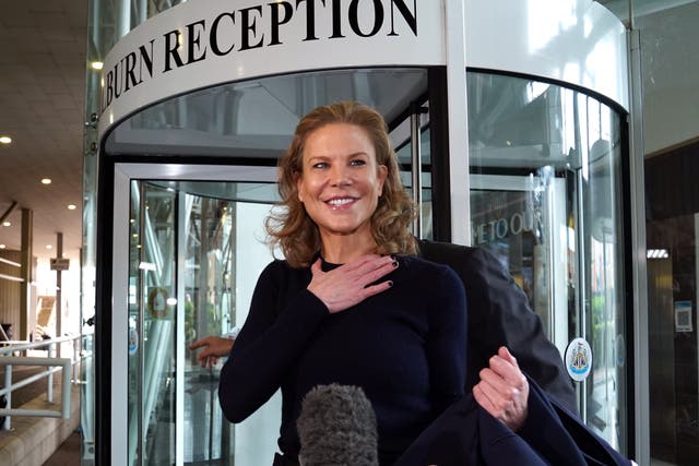 Amanda Staveley arrives at St James’ Park after completing her takeover at Newcastle (Owen Humphreys/PA)