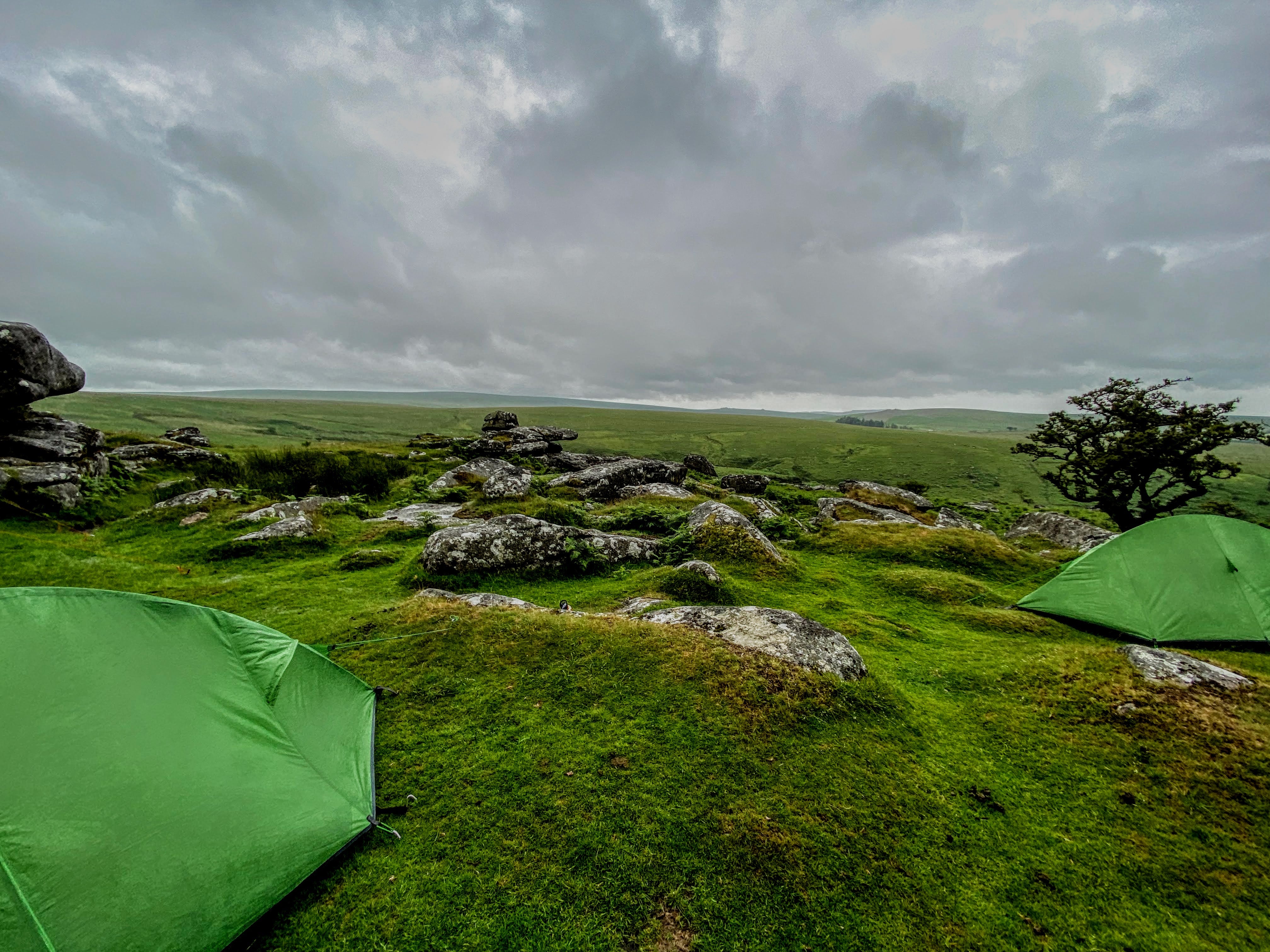 Camping on Dartmoor as clouds gather