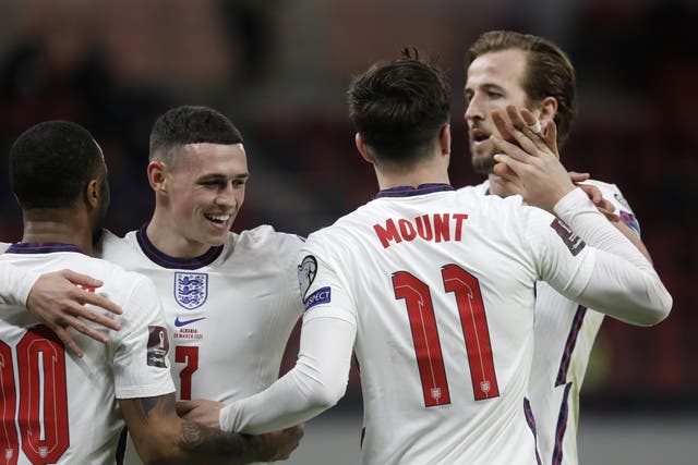 England players Raheem Sterling, Phil Foden, Mason Mount and Harry Kane have been nominated for the Ballon d’Or (Florian Abazaj/PA)