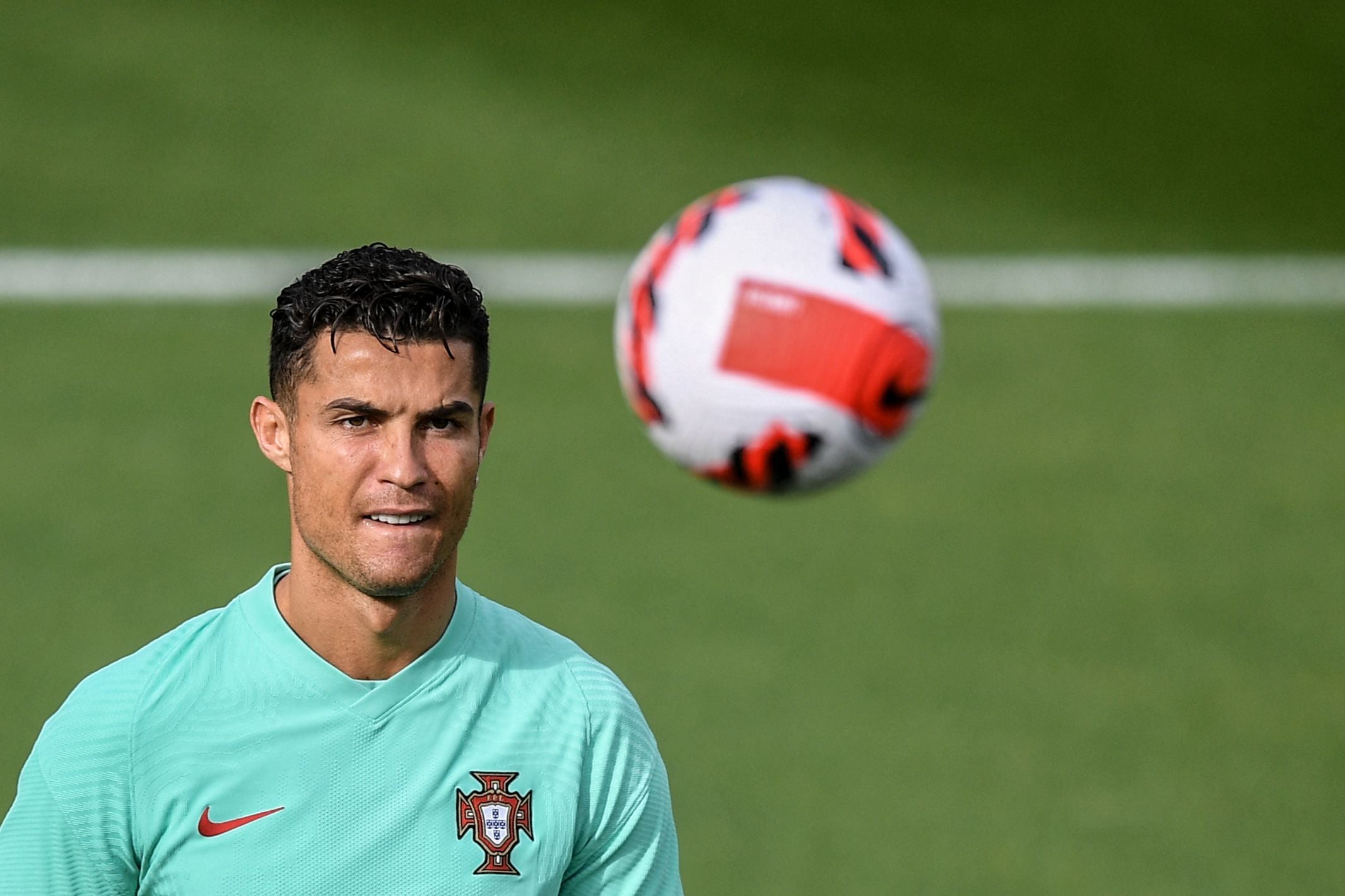 <p>Cristiano Ronaldo in training with Portugal</p>