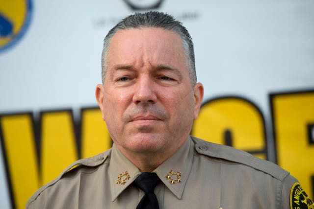 <p>Sheriff Alex Villanueva of the Los Angeles Sheriff's Department (LASD) speaks about a task force targeting wage theft outside of the Hall of Justice on February 9, 2021 in Los Angeles, California. </p>
