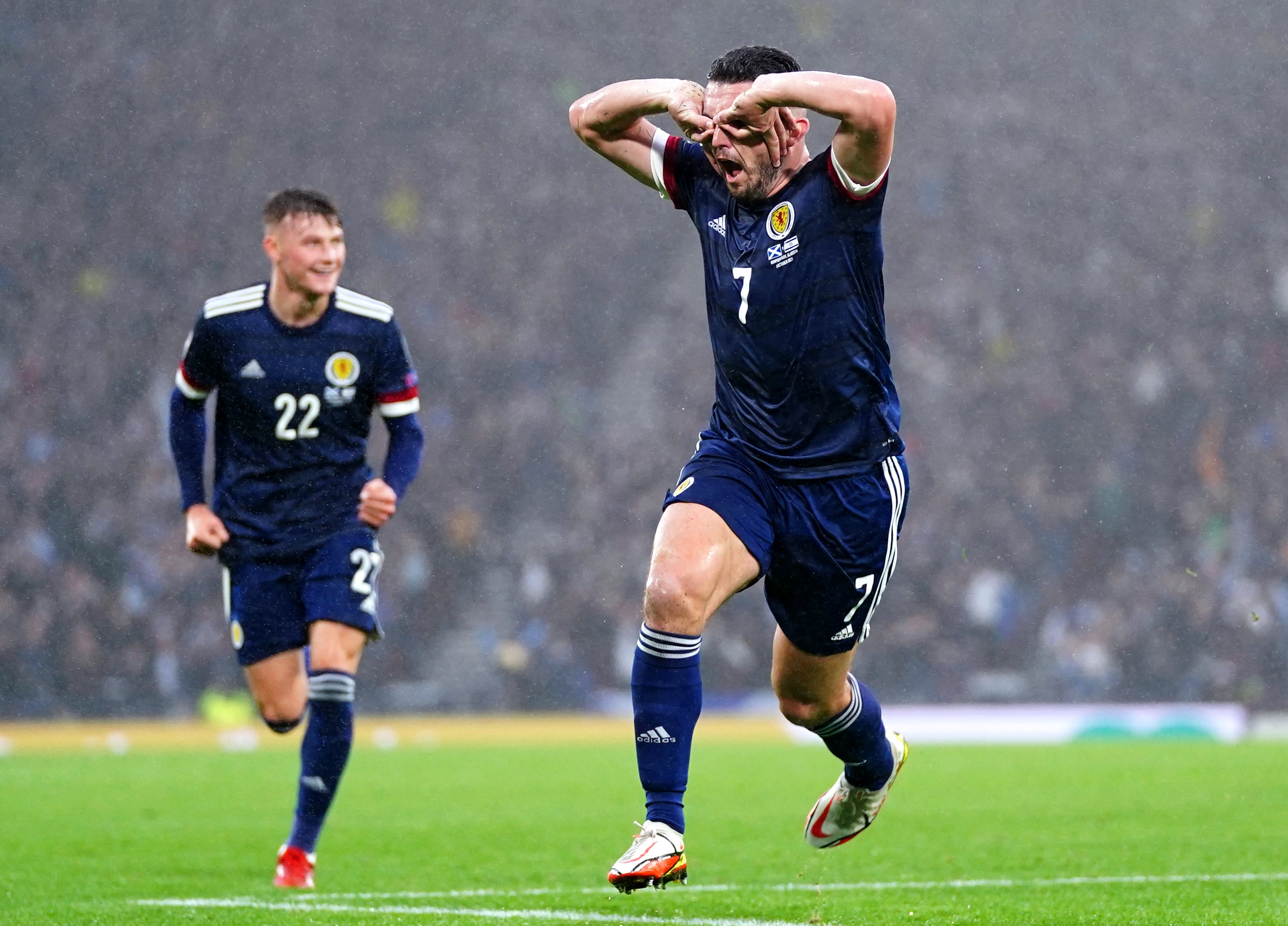 Scotland’s John McGinn celebrates scoring their first goal (Jane Barlow/PA)