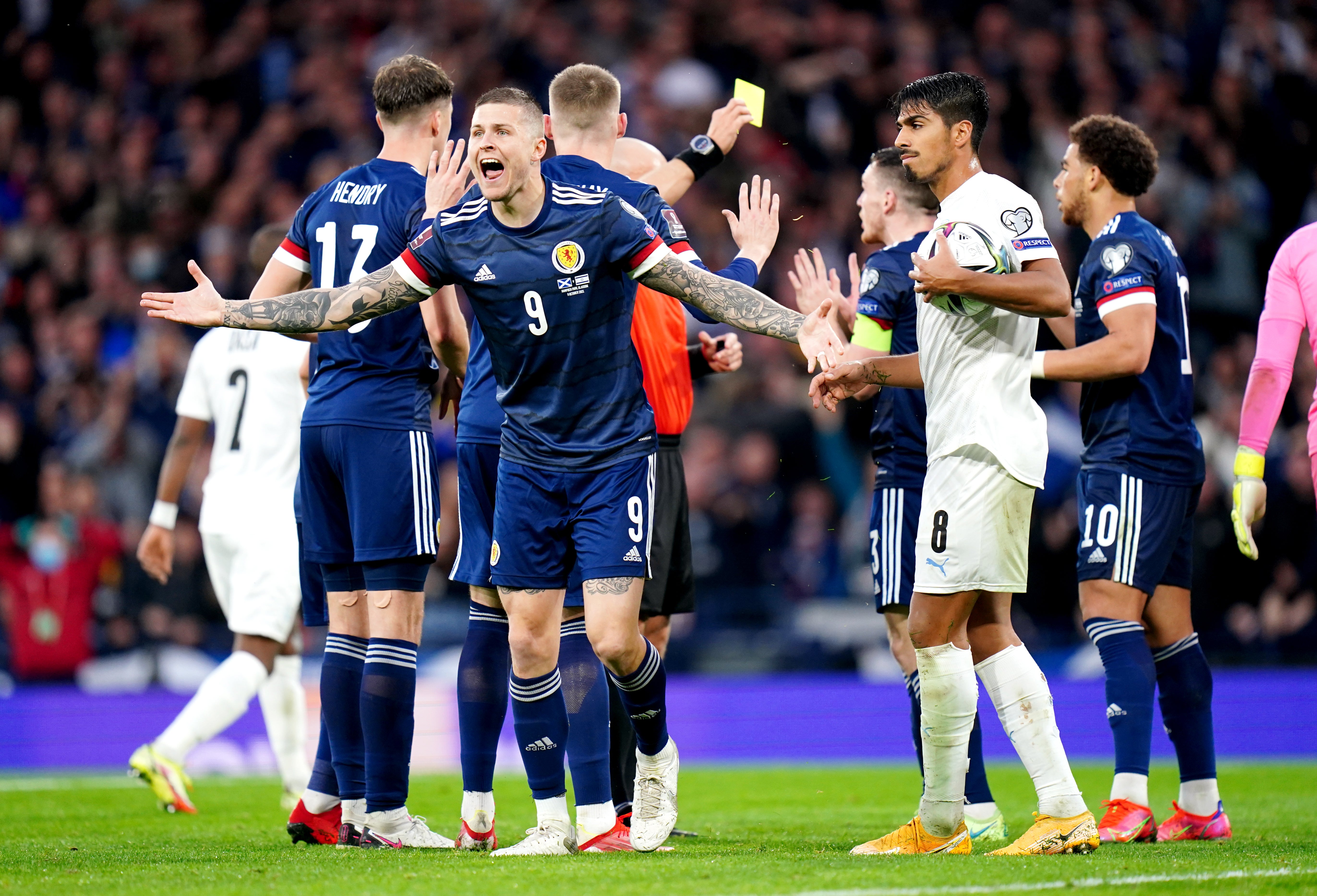 Scotland’s Lyndon Dykes reacts after his goal is disallowed (Jane Barlow/PA)