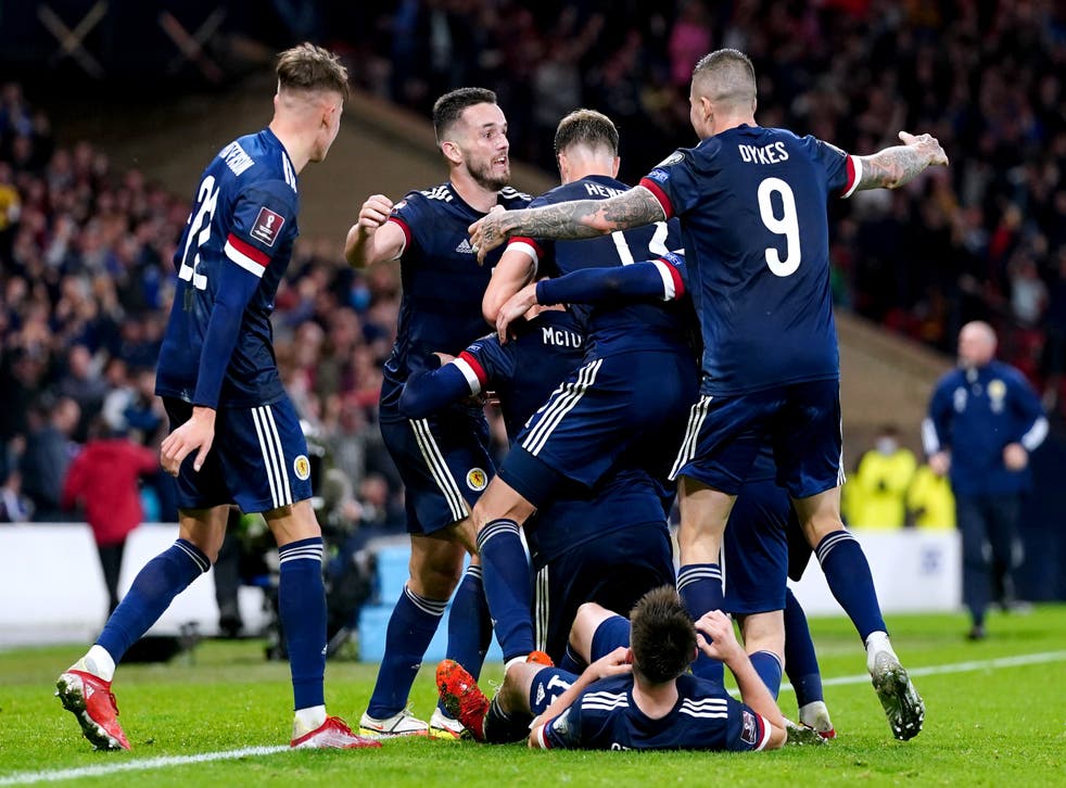 Scotland’s Scott McTominay celebrates with his team-mates (Jane Barlow/PA)
