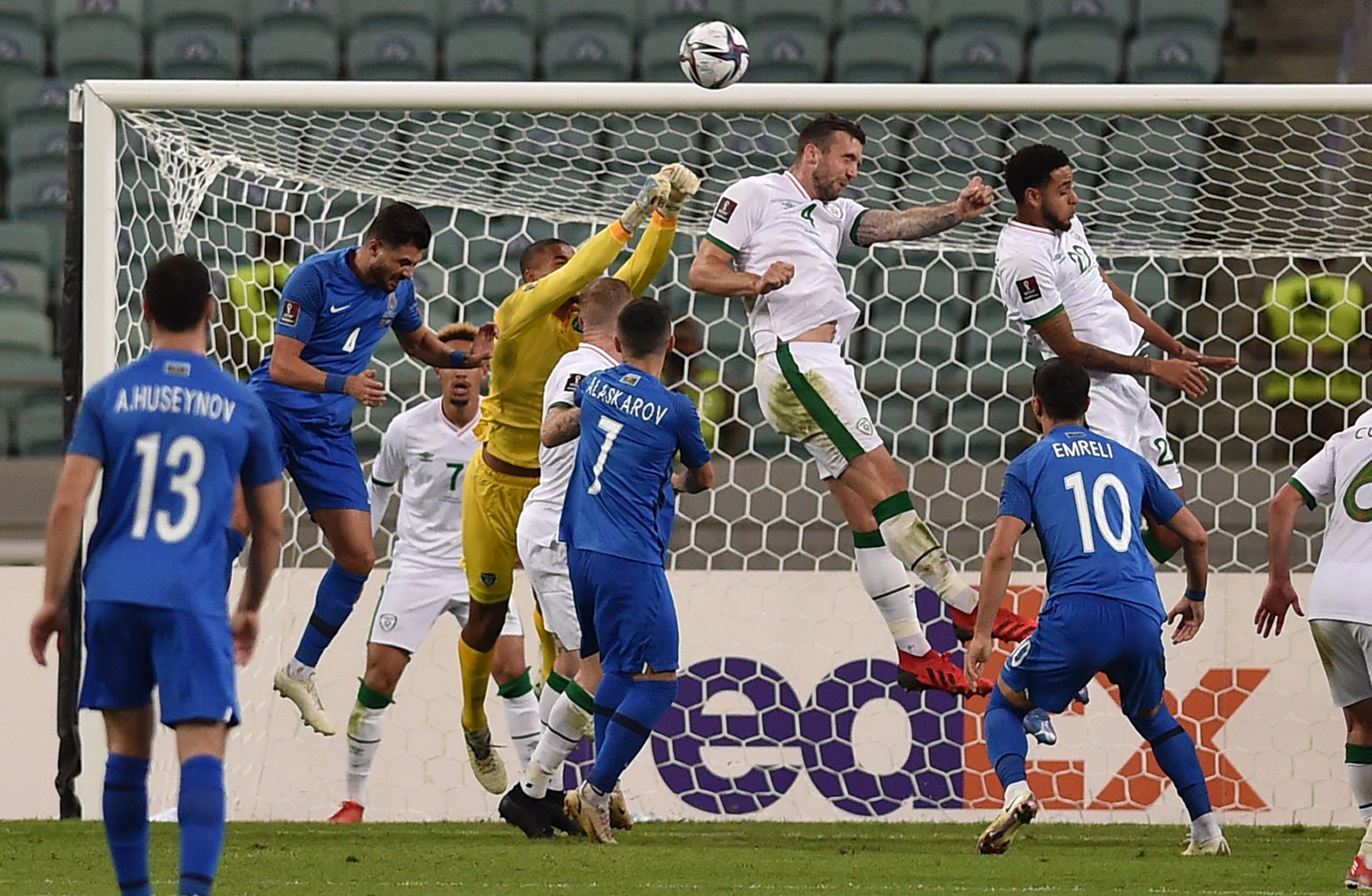 Republic of Ireland goalkeeper Gavin Bazunu makes a save (AP)