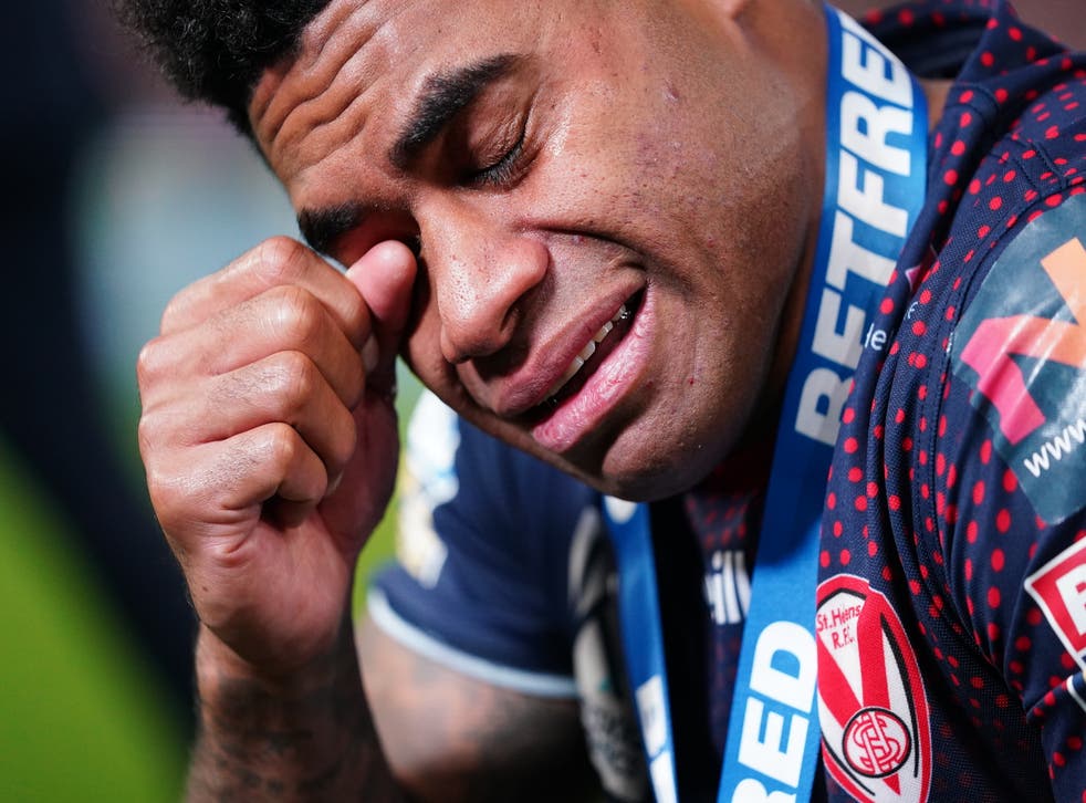 St Helens’ Kevin Naiqama breaks down in tears after the Betfred Super League Grand Final (Zac Goodwin/PA)