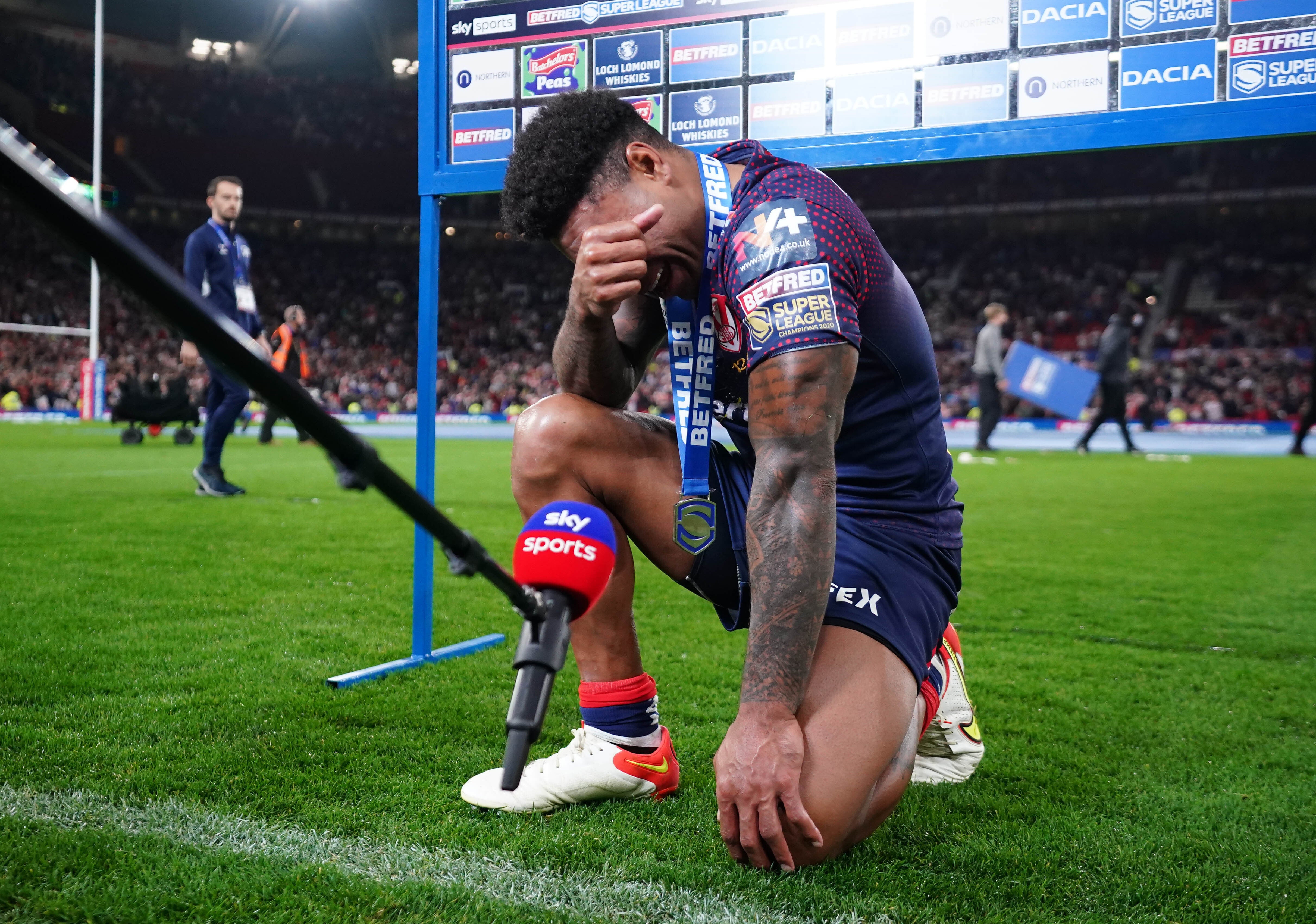 St Helens’ Kevin Naiqama breaks down in tears after the Betfred Super League Grand Final (Zac Goodwin/PA)