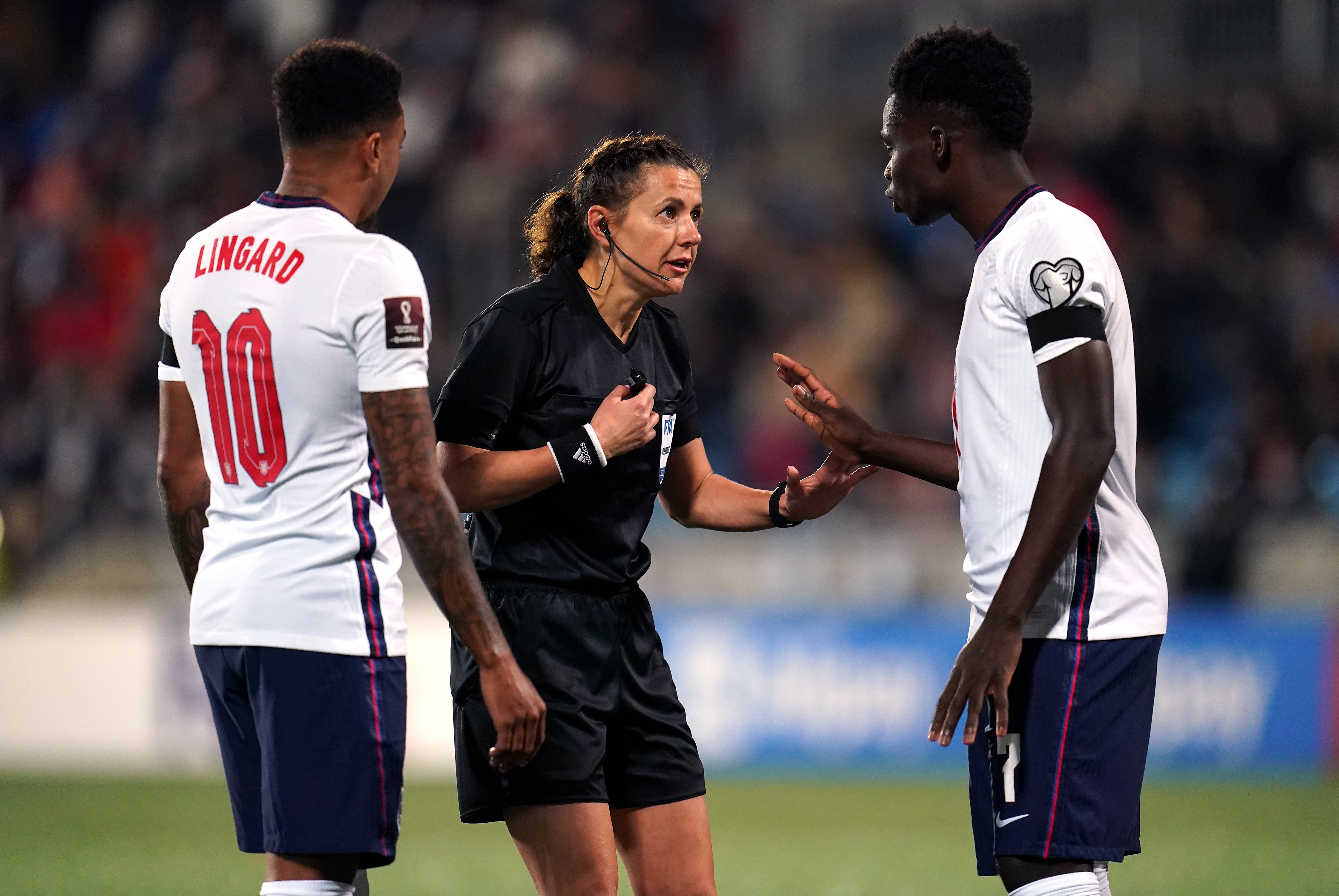 Kateryna Monzul became the first woman to referee an England fixture after officiating their World Cup qualifying win over Andorra. (Nick Potts/PA)