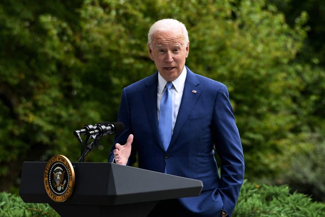 <p>US President Joe Biden speaks after signing three proclamations restoring protections for Bears Ears, Grand Staircase-Escalante, and Northeast Canyons and Seamounts National Monuments, on the North Lawn of the White House in Washington, DC, on October 8, 2021. </p>