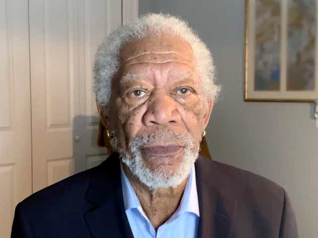 <p>Morgan Freeman pictured speaking at the Critics Choice Awards in Match 2021</p>