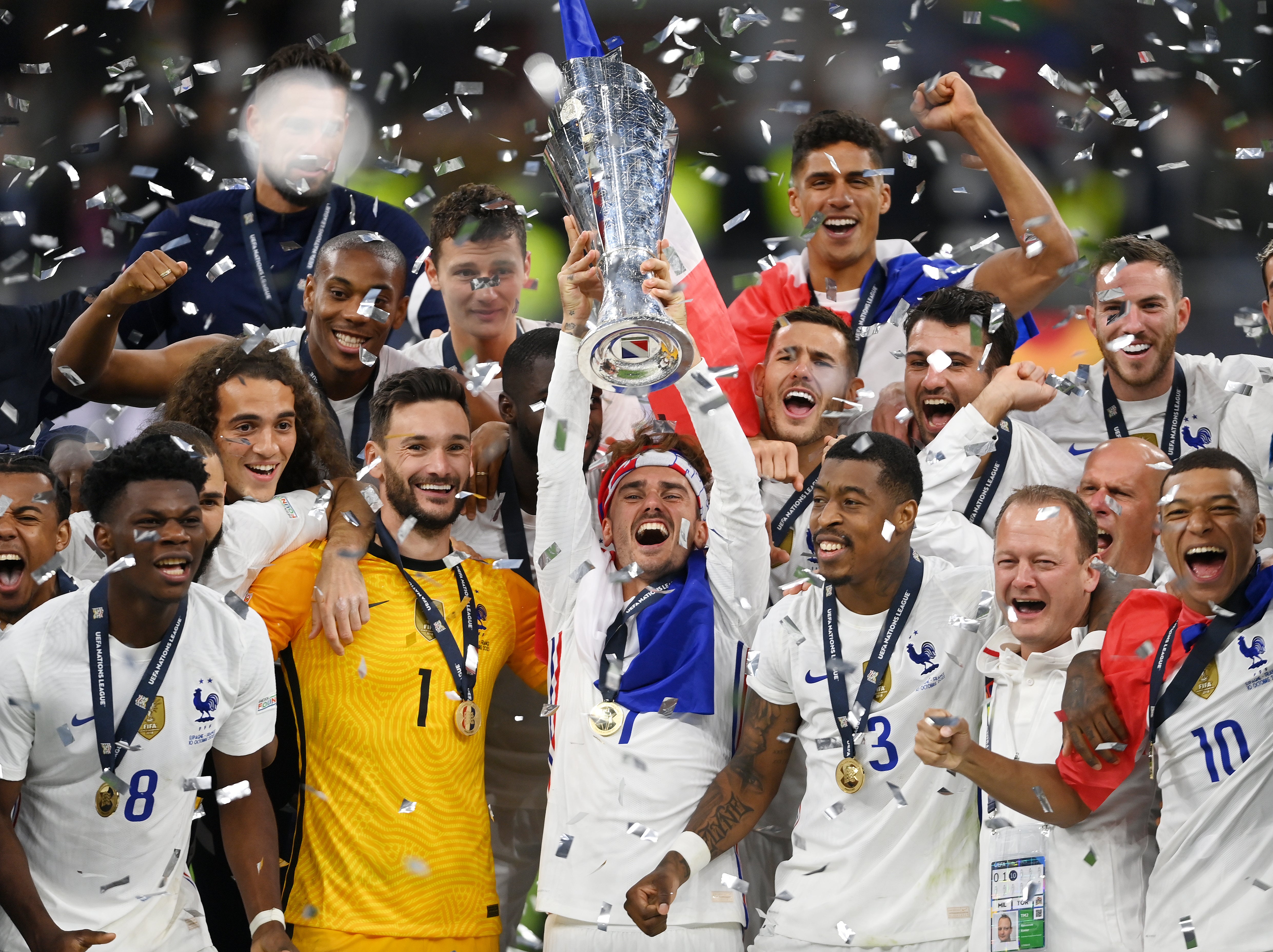 France celebrate their Nations League triumph against Spain