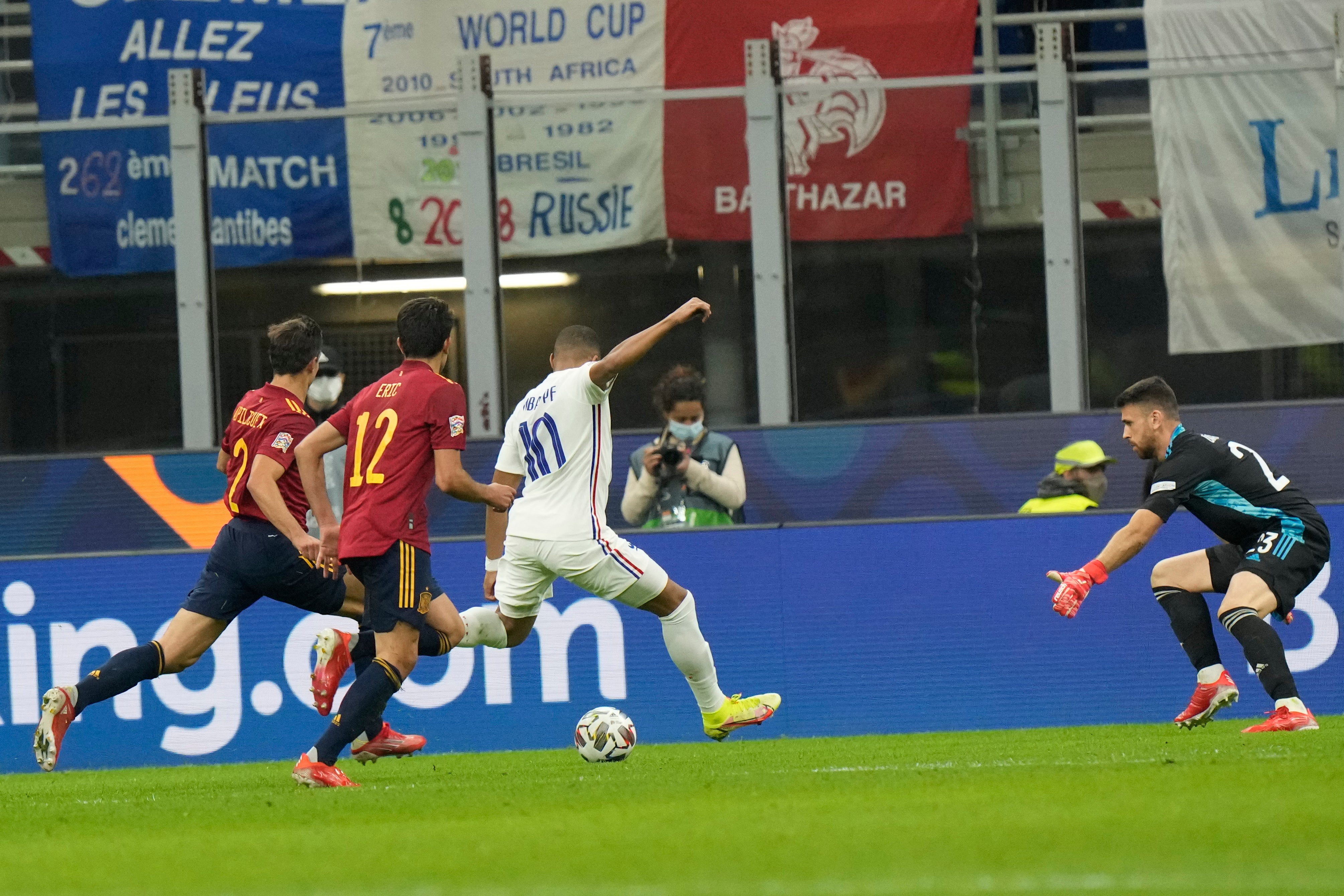 Kylian Mbappe’s late goal gave France victory over Spain in the Nations League (Luca Bruno/AP)