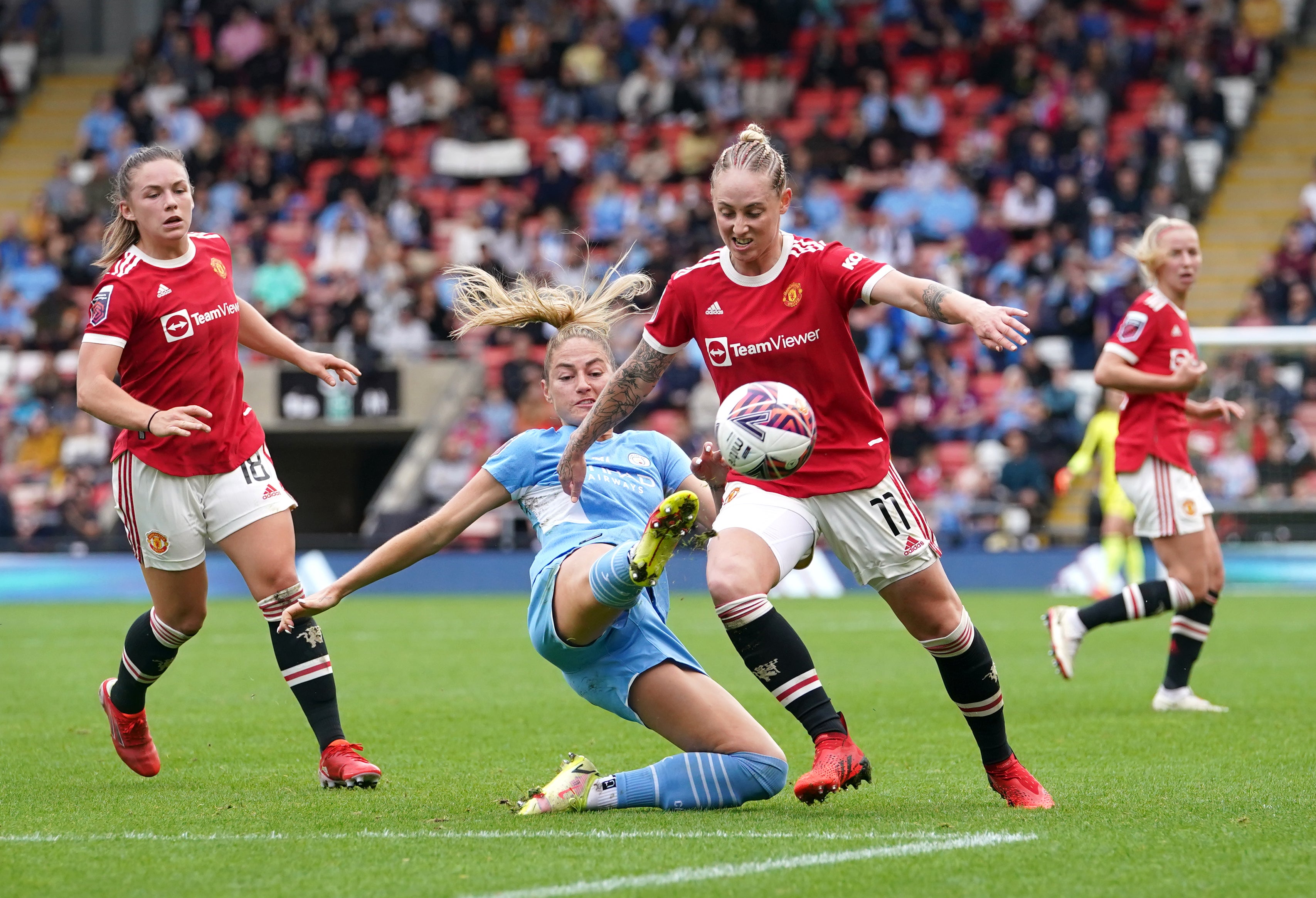 The WSL’s Manchester derby ended in a 2-2 draw at Leigh Sports Village (Martin Rickett/PA)