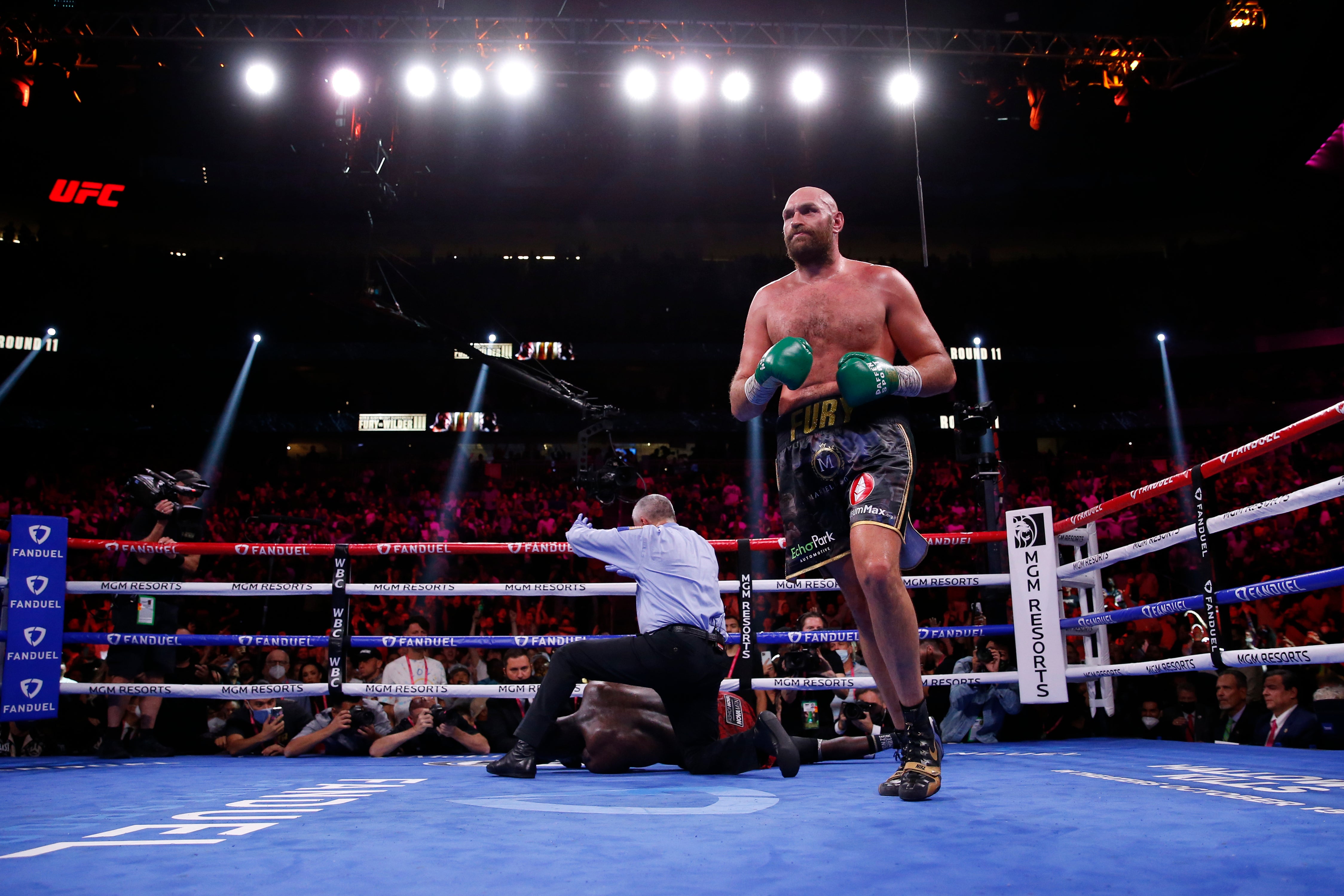 Tyson Fury knocked out Deontay Wilder in the 11th round in Las Vegas (Chase Stevens/AP)