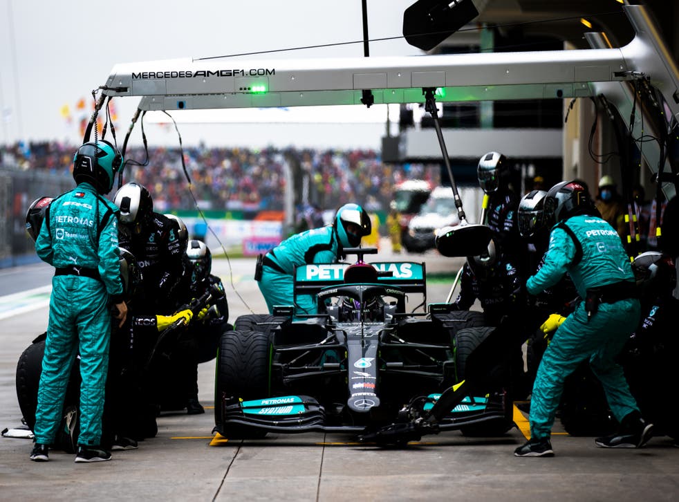 <p>Mercedes made the decision to call Lewis Hamilton into the pits </p>