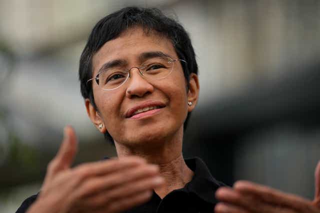 <p>File photo: Rappler news outlet director Maria Ressa during an interview in Taguig, Philippines, on 9 October 2021</p>