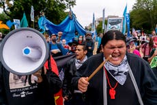 ‘Expect us’: Indigenous activists lead Washington DC protests to demand Biden declare climate emergency