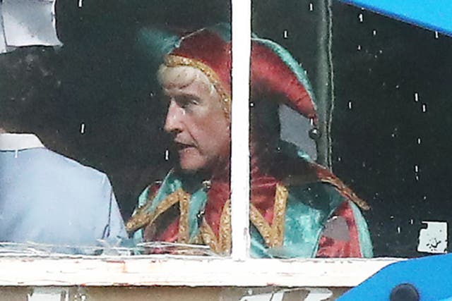 <p>The 55-year-old was spotted dressed as a jester while wearing a blonde wig while filming for the series in Bolton, Manchester</p>