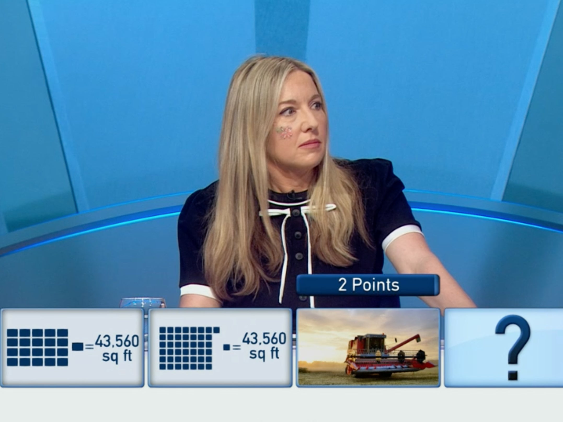 <p>Coren Mitchell was shocked by the team’s correct answer</p>