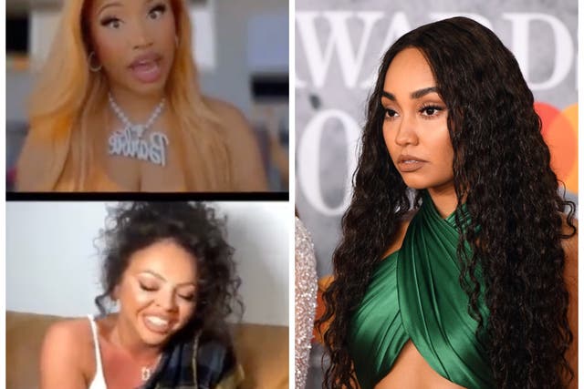 <p>Nicki Minaj (top left) and Jesy Nelson (bottom left) took part in an Instagram Live in which they appeared to mock Nelson’s former bandmate, Leigh-Anne Pinnock</p>