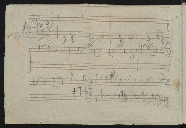 A page of Beethoven's notes for his planned 10th Symphony