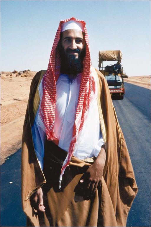 Osama bin Laden, photographed during an interview with Robert Fisk in 1993