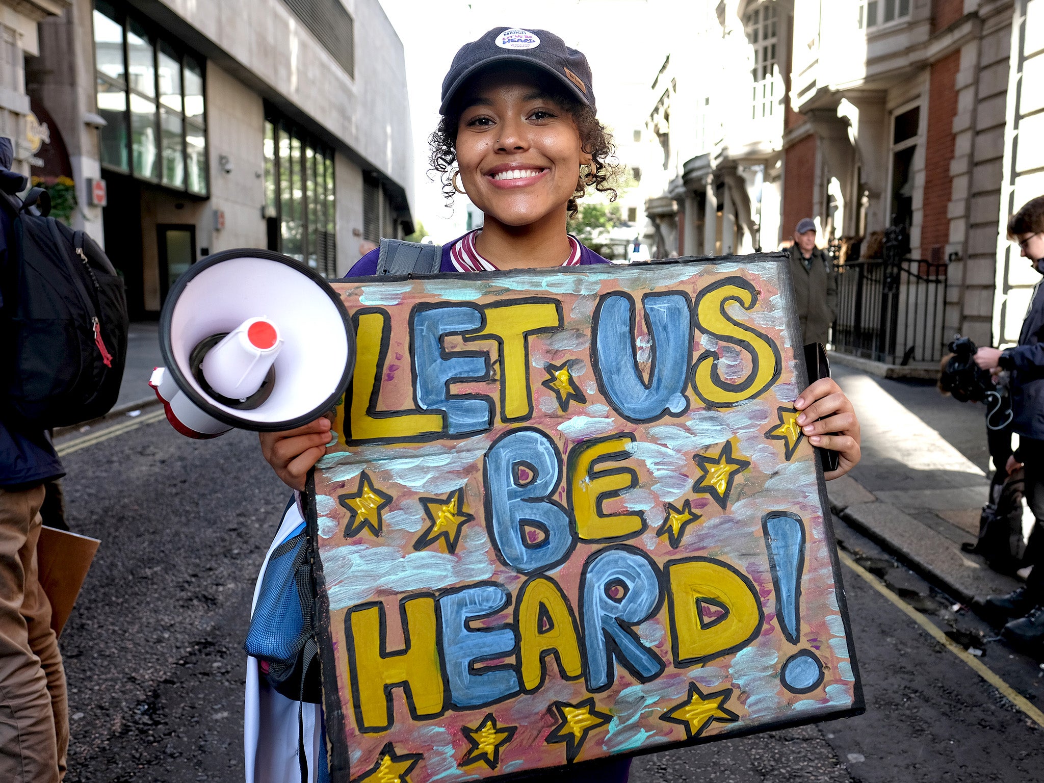 <p>A protester on a rally for a second EU referendum in October 2019 </p>