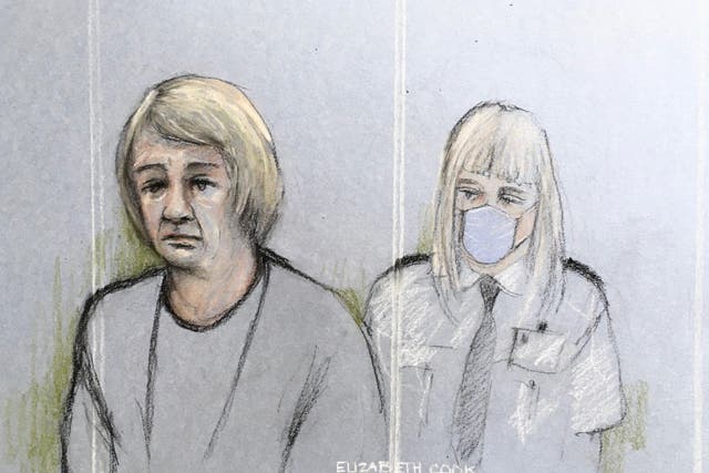 <p>Penelope Jackson appears at Bristol Crown Court in an artist sketch by Elizabeth Cook for the 66-year-old’s murder trial on Tuesday </p>