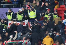 Hungary fans clash with police during World Cup qualifier with England at Wembley