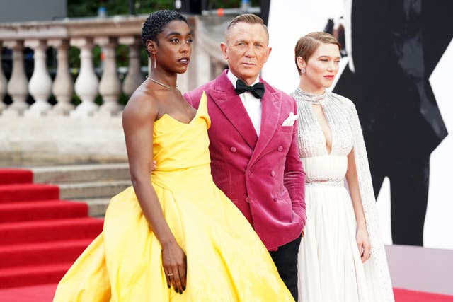 Lashana Lynch, Daniel Craig and Lea Seydoux at the world premiere of No Time To Die at the Royal Albert Hall in London (Jonathan Brady/PA)