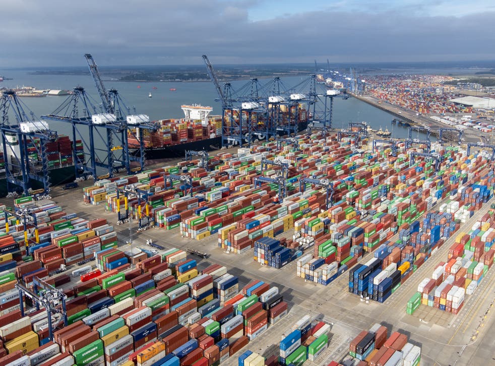 <p>Thousands of shipping containers at the Port of Felixstowe in Suffolk</p>